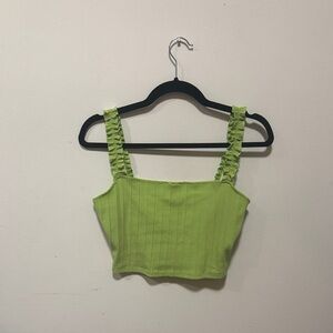 Le Lis Lime Green Ruffled Strap Ribbed Crop Top